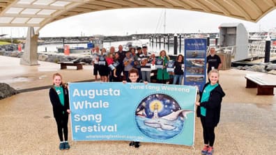 Augusta Primary School students with Whalesong Banner